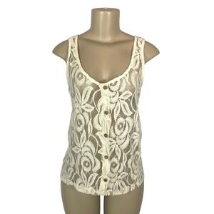 Sans Souci Anthropologie Sheer Floral Lace Button Up Tank Top Size S Boho Beachy